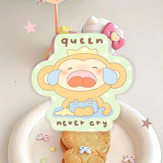 Queen never cry waterproof die cut sticker